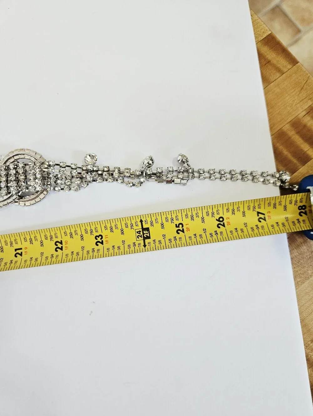 Clear Rhinestone Extra Long O-Ring Buckle Adjustable Tassel Chain Linked Belt 3X